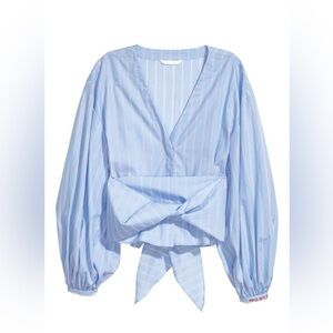 NWT H&M ~ Menswear Meets Girl-Power! Blue Oxford-Inspired Tie-Front Top ~ Size 8